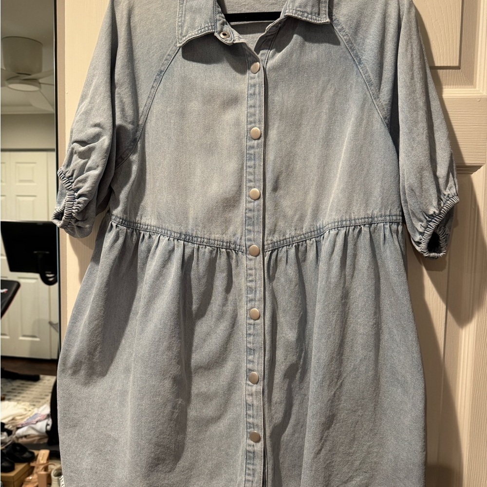 Vestique Blue Buttoned Polo Collar Dress
